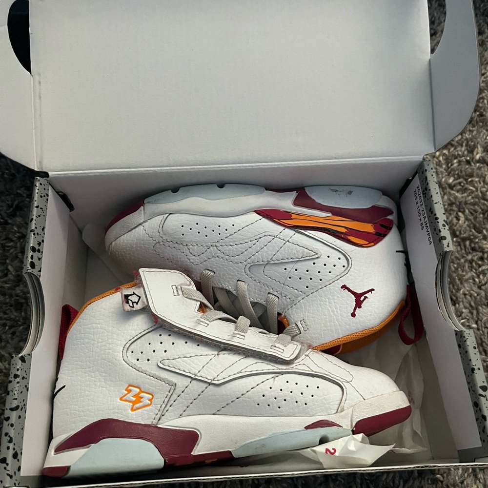 Jordan Kids White and Maroon Sneakers
